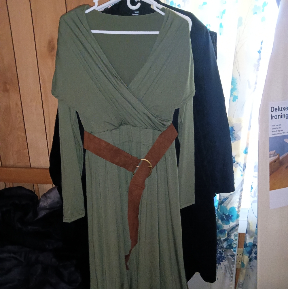 VENUS Olive Green Maxi Dress with Brown Belt